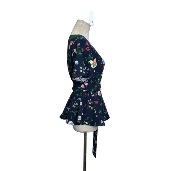 Ann Taylor black pink floral short sleeves wrap blouse size XXSP - Picture 2 of 10